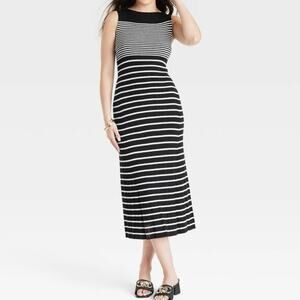 Women's striped knit midi spring dress